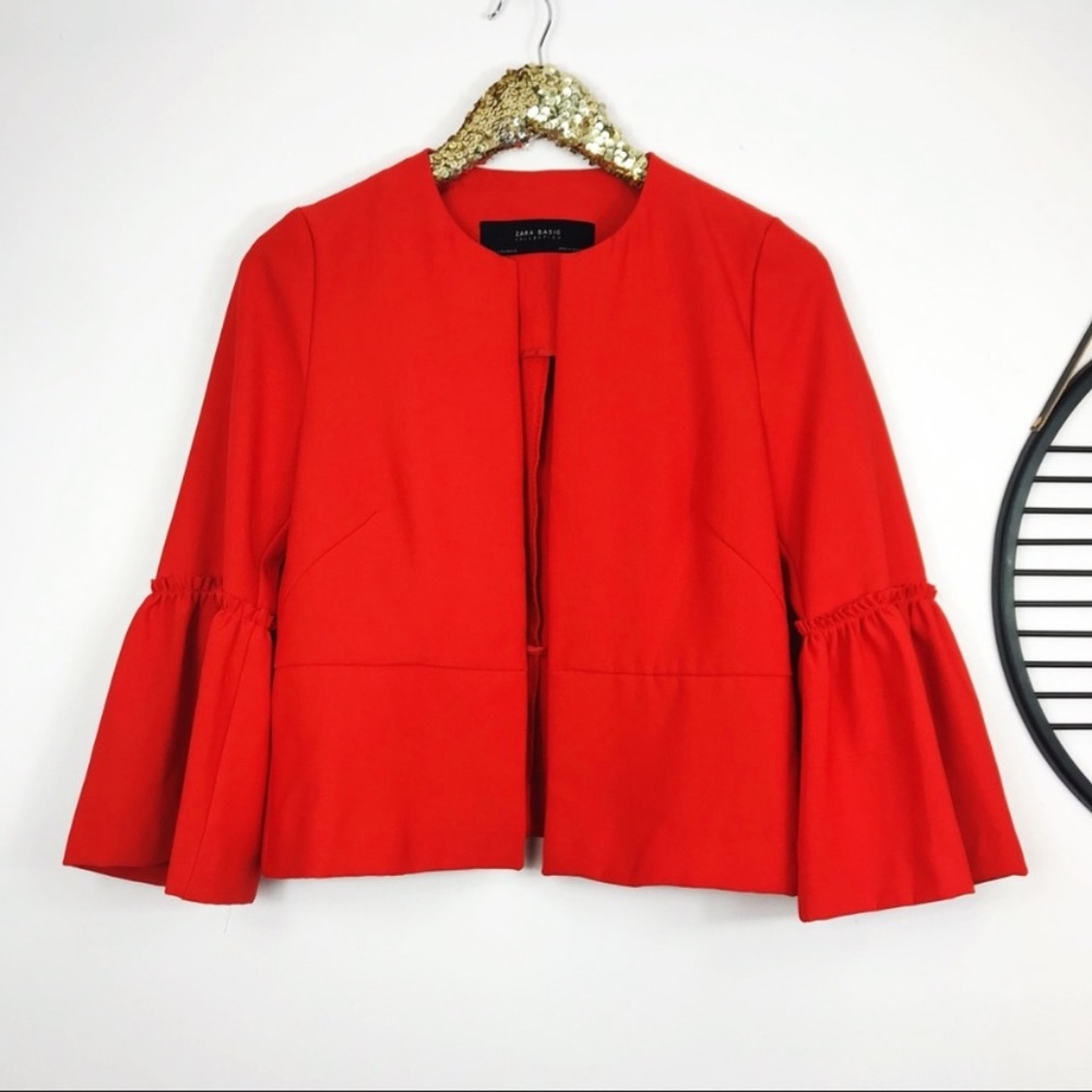 ZARA Red Open Face Trumpet Bell Sleeve Jacket S